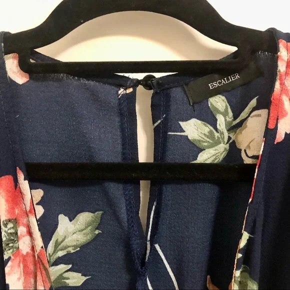 Navy Maxi Wrap Dress with Flowers and Sleeves - Picture 3 of 9